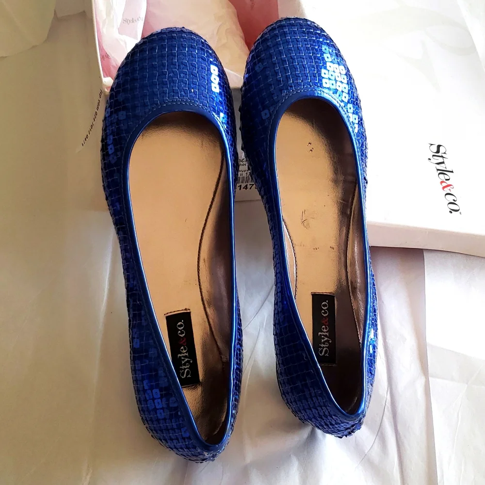 Style & Co New Flats Sequined Shoes BLUE NIB Women's 5.5 - Picture 2 of 15